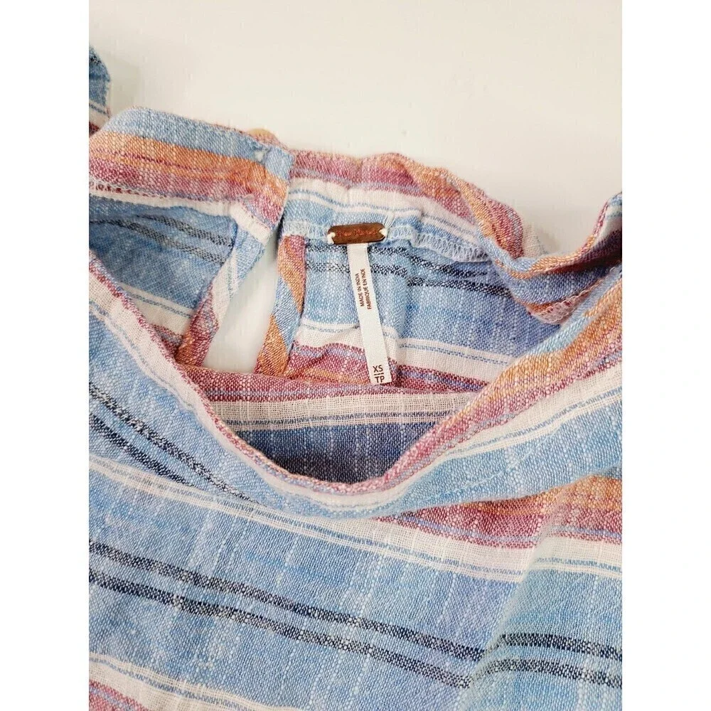 Free People Summer Nights Blue Lagoon Striped Mini Babydoll Dress Size XS